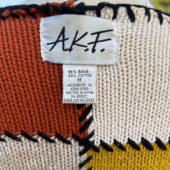 Vintage AKF Patchwork Multicolor Sweater Cottagecore Medium - Picture 7 of 8